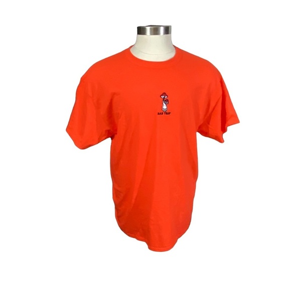 Orange Embroidered Skull Magic Mushroom Short Sleeve Tee T-Shirt Size XL NWT - Picture 1 of 11